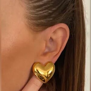 Glossy Gold Heart Stud Earrings